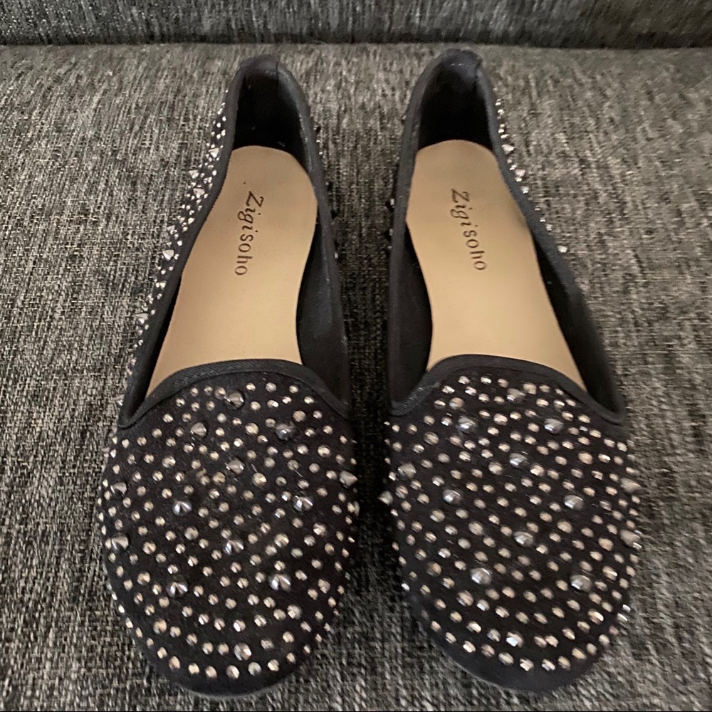 ❌SOLD❌ ZIGISOHO BLACK SUEDE EMBELLISHED FLATS SZ 7